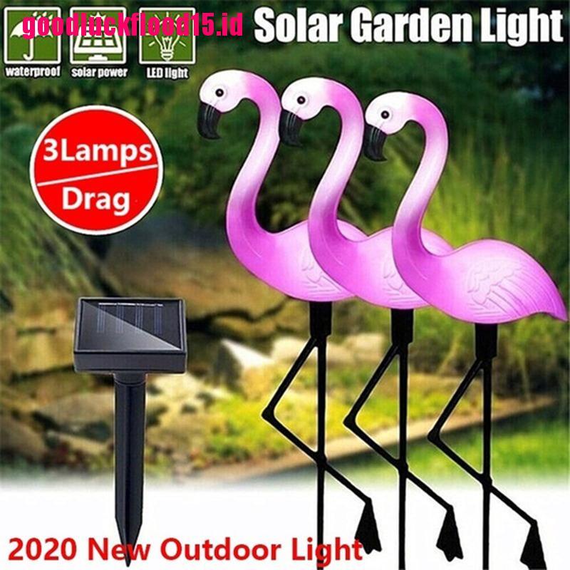 (LUCKID) Lampu Taman Led Tenaga Surya 3-Led Bentuk Flamingo