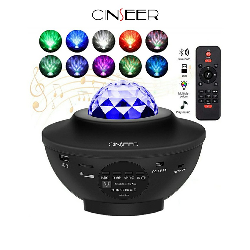 CINSEER lampu proyektor dengan speaker langit tidur malam berbintang 2in1-UVO HITAM