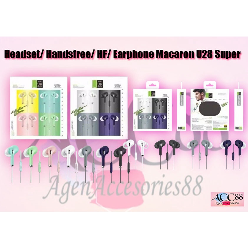 Headset/ Handsfree/ HF/ Earphone Macaron U28 Super Bass