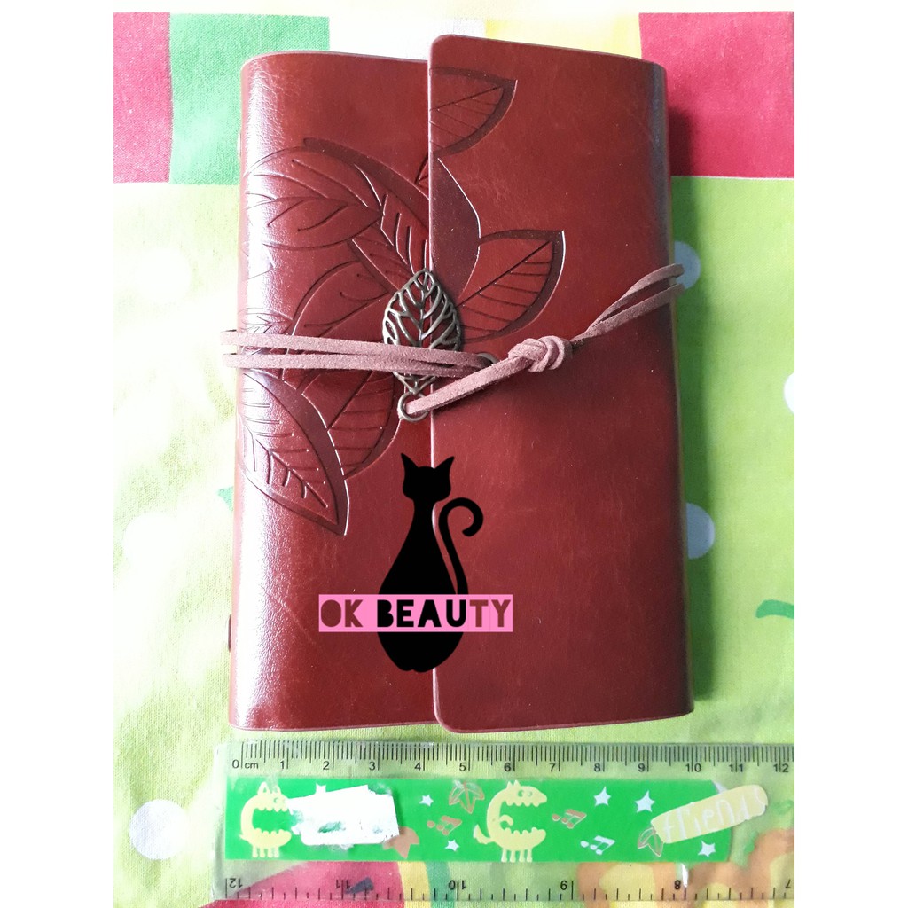 BINDER KULIT B7 + ISI MOTIF LEAF DAUN MURAH BUKU AGENDA NOTEBOOK VINTAGE NOTE CATATAN RETRO