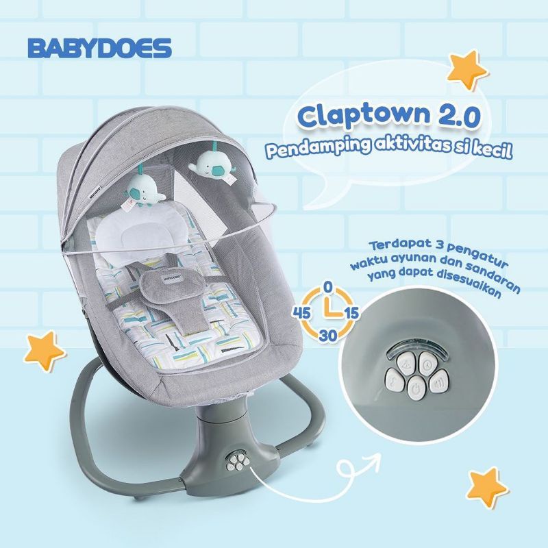 Babydoes Claptown 2.0 AL With Remote Control Ayunan Bayi Bouncer Elektrik Baby Swing Otomatis / Automatic Baby Swinger Chair / Swing Bed