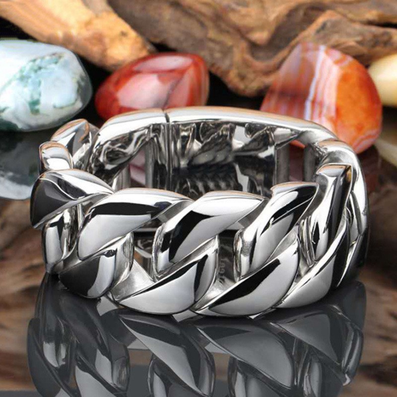 Cincin Baja Titanium Sederhana Fashion Pria dan Wanita Cincin Rantai Kuba