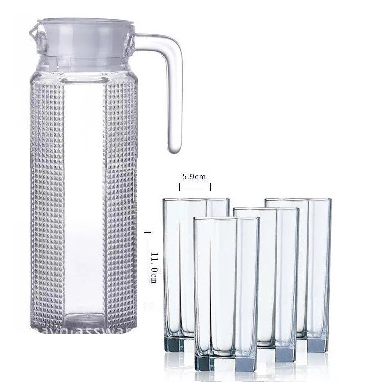 Water Glass Set Garis [4 Glass + 1 Jug] - [CEK DESKRIPSI]