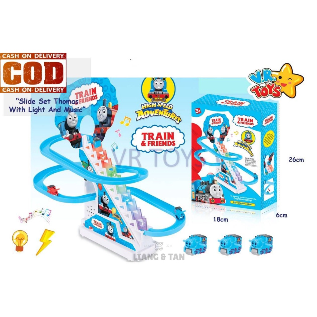 ( BISA COD ) PROMO FREE BATERAI Mainan Anak Kereta Api Tomas Track Racing Balap Naik Tangga SNI Kara
