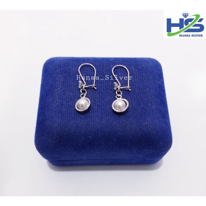 Anting Mutiara Putih Perak Asli Silver 925 Lapis Emas Putih - Perhiasan Perak Wanita