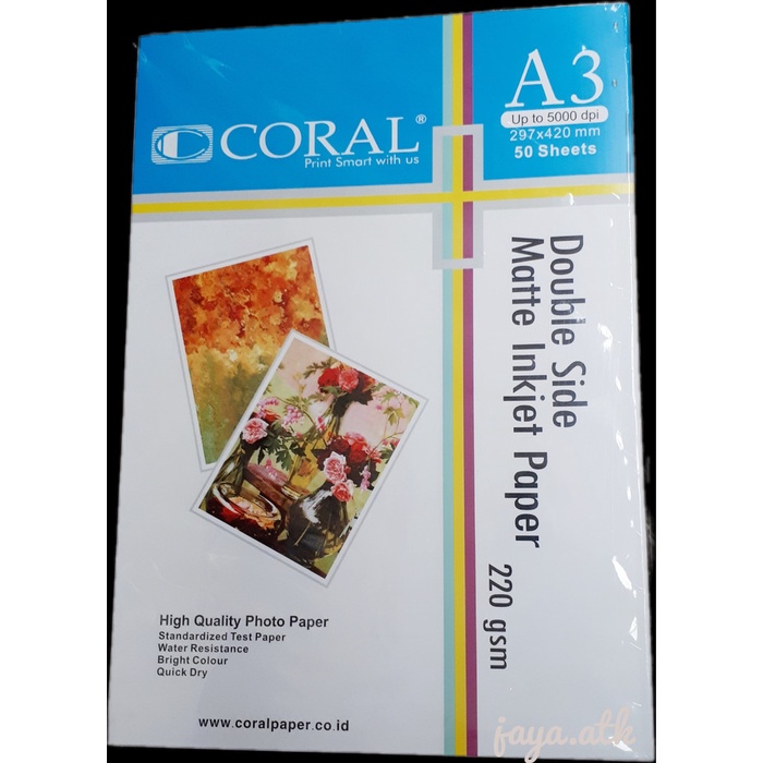 

(DISKON TERMURAH) Kertas Foto Inkjet Matte Double Side A3 220 Coral