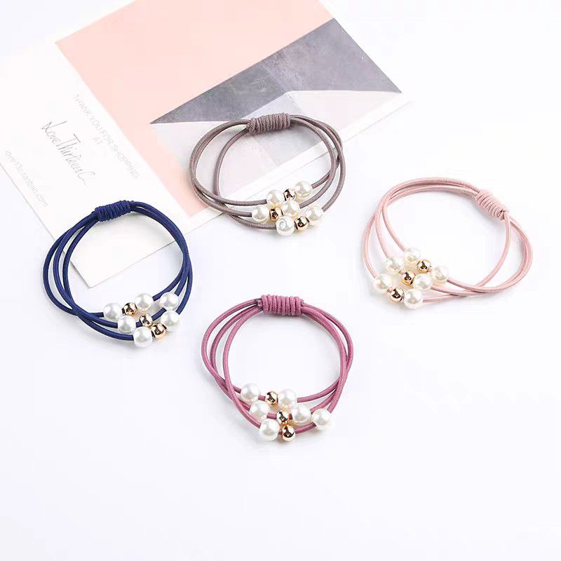 Ikat Rambut Mutiara Korea Warna Warni Cute / Gelang Mutiara Import