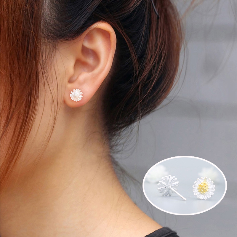 Anting Stud Earrings Fashion Women's Beautiful Flower Earring Silver Jewelry Sexy Girl Jewelry