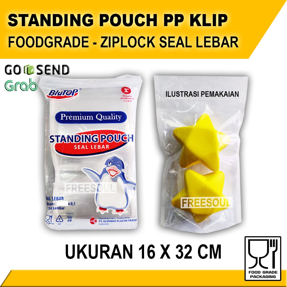 Kemasan Plastik Standing Pouch PP Klip 16x32 Zipper Ziplock Seal Lebar