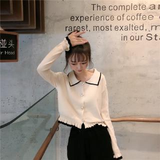 Sweater Rajut Wanita Model  Crop  Top  dengan Kerah Polo dan 