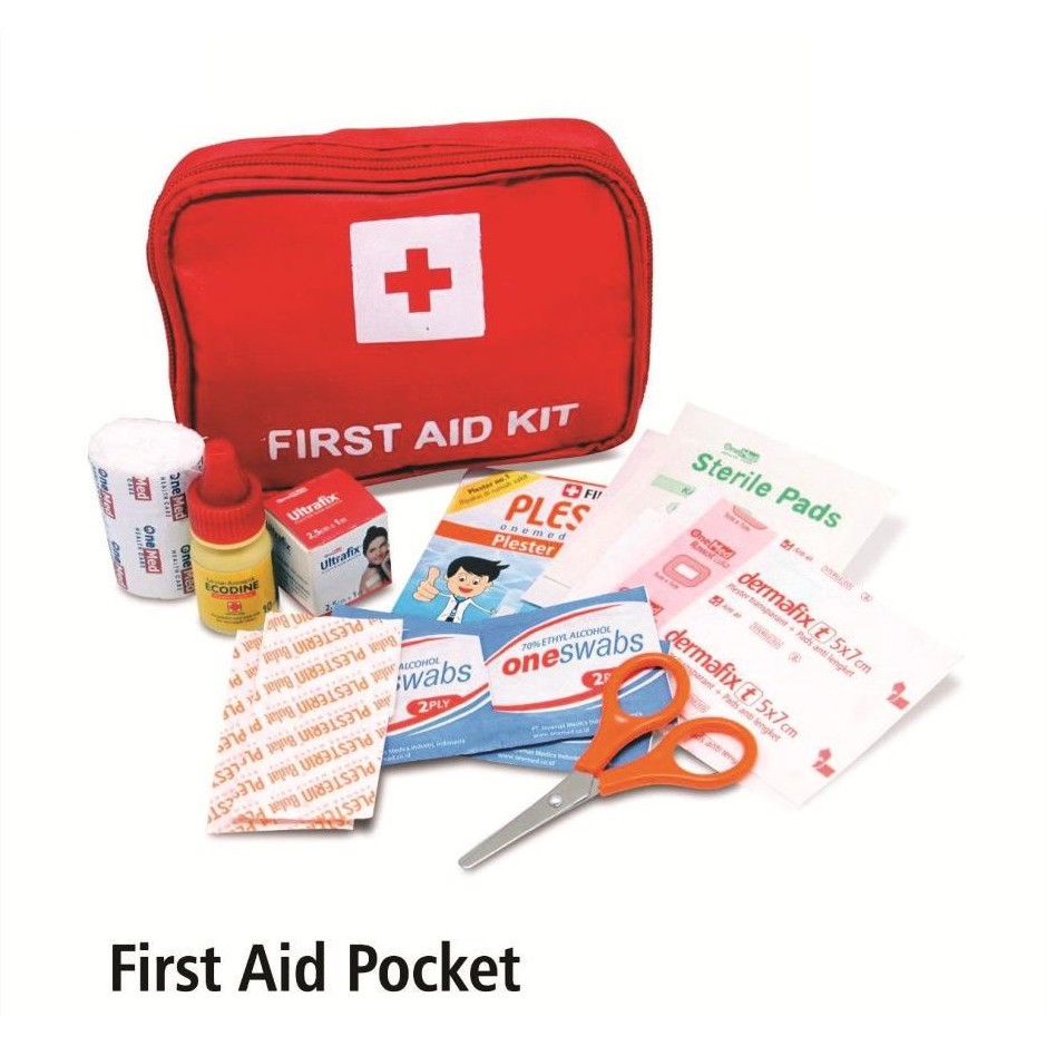 ONEMED Kotak P3K Tas Merah Lengkap - First Aid / Emergency Kit Bag Dompet One Med Kasa Alkohol dll