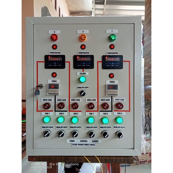 panel blower kandang ayam,2 lantai,3+3blower,3 phase,1coolingpad,