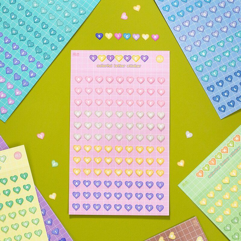 

Floralwhite Rainbow Color Number Alphabet Heart Decorative Stickers jurnal dekorasi bentuk hati stiker bujo