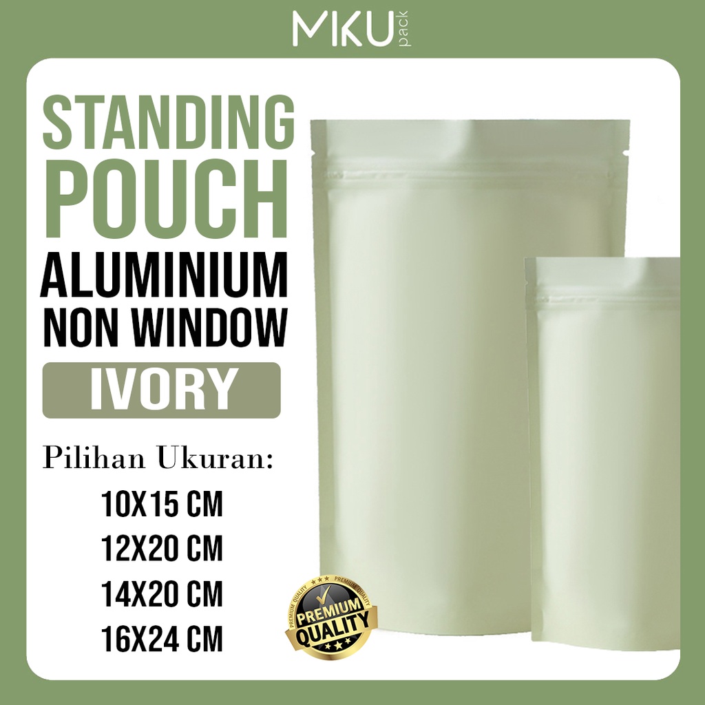 MIKUPACK Satuan Standing Pouch Alumunium Non Window Full Metalize Kemasan Snack Ziplock - Ivory (Sat