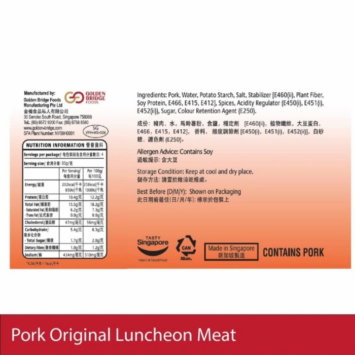 

f0fbfe0 Pork Luncheon Meat Original Singapore Golden Bridge 340G - 1 Pcs Ds1Gkk