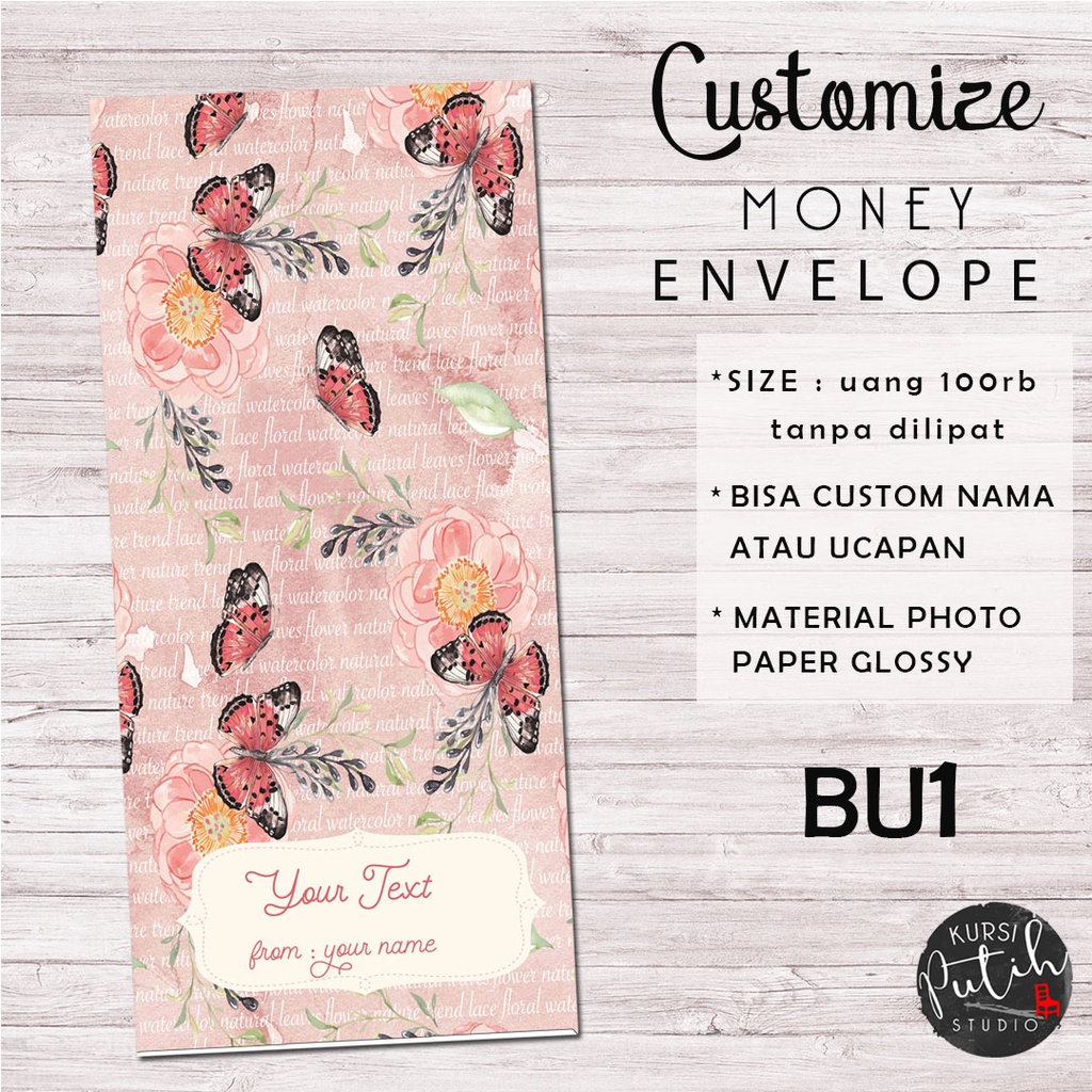 

Amplop Uang untuk Lebaran / Wedding / Angpao bisa custom nama motif butterfly kupu kupu