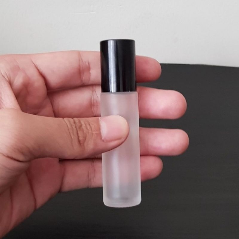 botol roll on 10ml kaca bening frosted doff tutup hitam