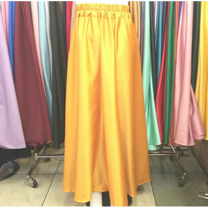 Kuning Kunyit - Rok Panjang Satin Velvet Model Payung