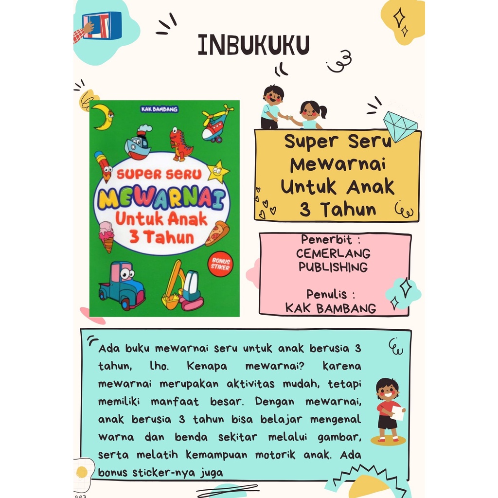 BUKU ANAK - BUKU MEWARNAI - SUPER SERU MEWARNAI UNTUK ANAK 3 TAHUN - BUKU PAUD