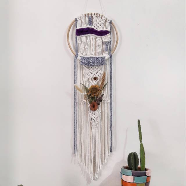 Macrame Bulat Bunga Kering / Hiasan dinding