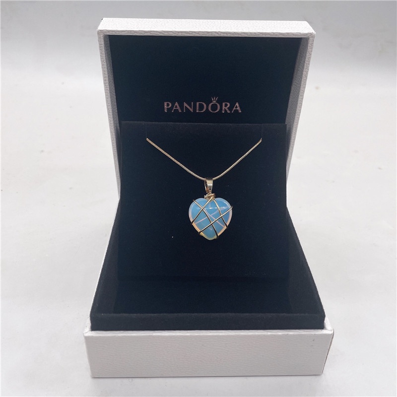 Pandora Kalung Rantai Emas 18K Liontin Hati Hias Cubic Zirconia Untuk Wanita