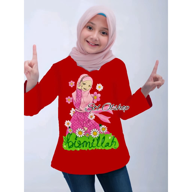 Kaos atasan bismilah lengan panjang anak perempuan | murah | 1-10 Tahun