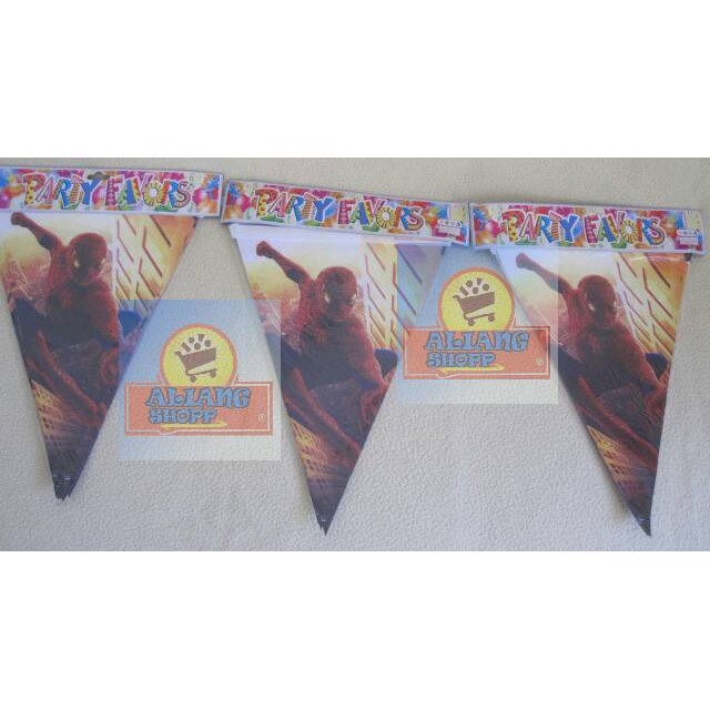 Banner/bunting flag/bendera segitiga ultah karakter spiderman