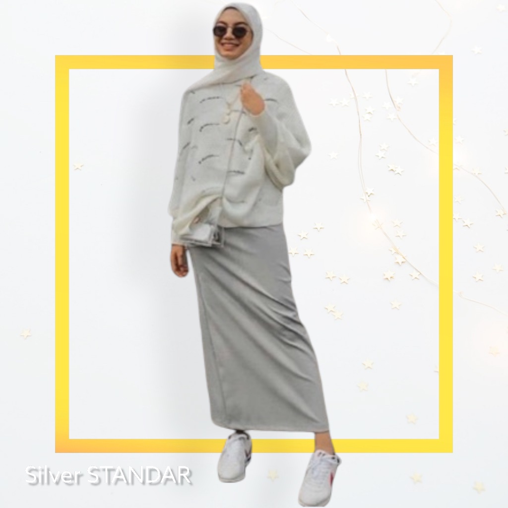 Rok Kantor Span Scuba Panjang JUMBO / Rok Kerja / Rok Pencil Scuba / Rok Span Maxi Skirt-Silver