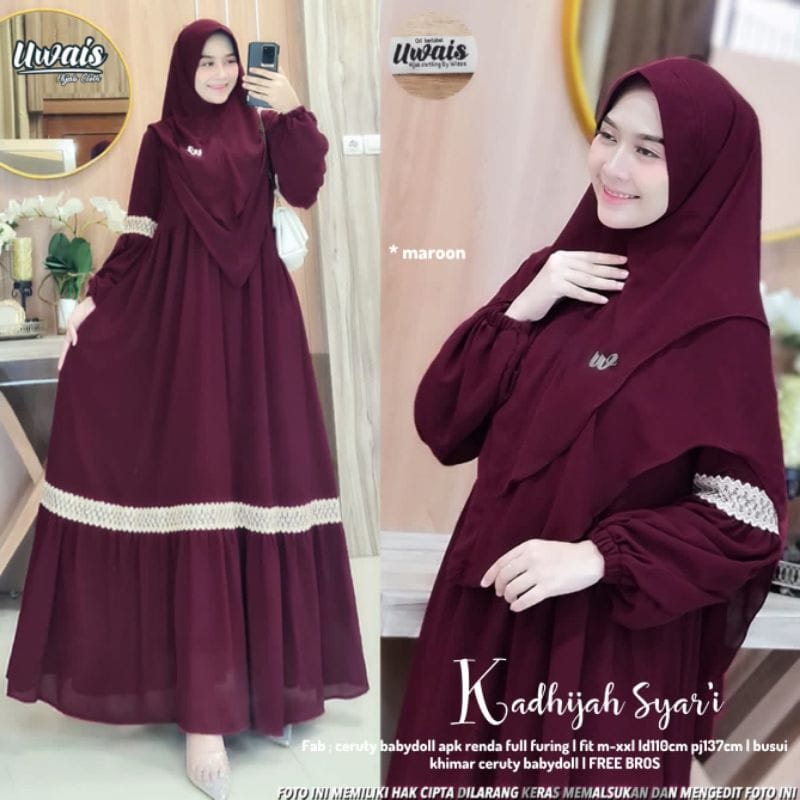 Gamis Syari Terbaru Khimar 2 Layer Khadijah Syari Ceruty Babydoll Setelan Wanita Jumbo Baju Muslim Wanita Gamis Pesta