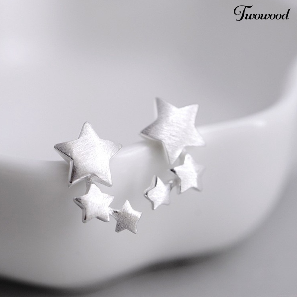 Twowood 1 Pair 3 Stars Ear Studs Elegant Jewelry Exquisite Cute Lightweight Stud Earrings for Wedding