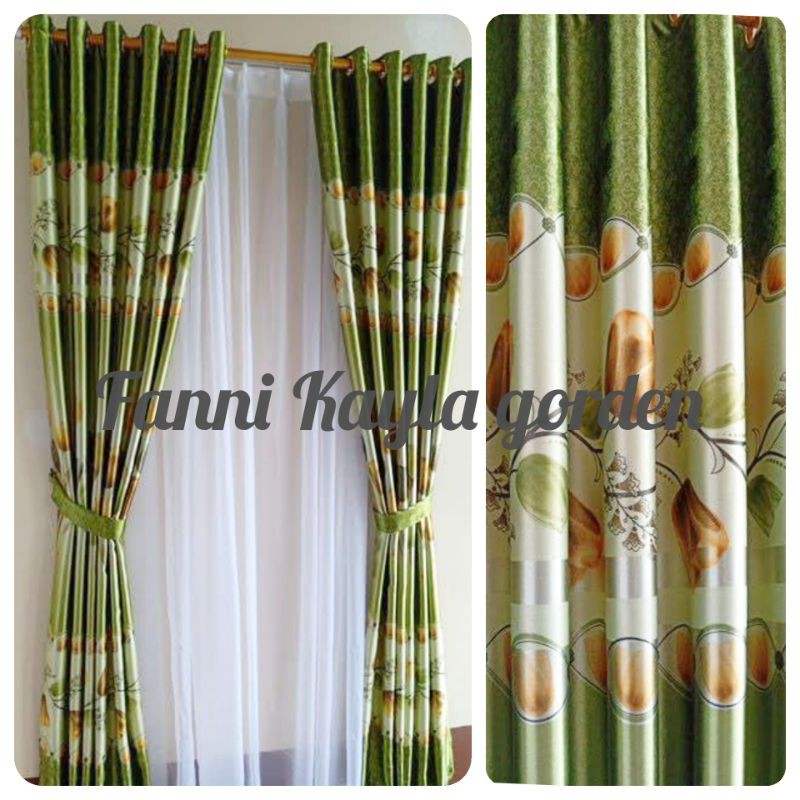 gorden blackout import motif bunga tulip warna hijau tinggi 230 cm