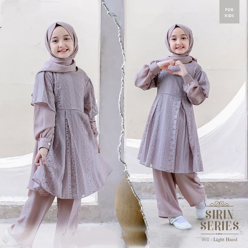 Setelan Baju Anak Tanggung Perempuan Terlaris Shirin Set Kids 2in1 Moscrepe Mix Brukat Malika Setela