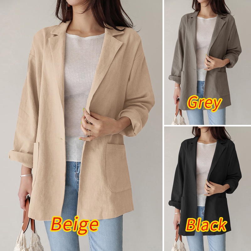 ZANZEA Women Lapel Loose Turn-Down-Collar Long Sleeve Casual Blazer