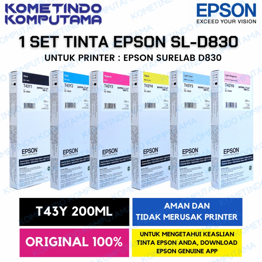 D830 TINTA T43Y EPSON 1 SET SL-D830 200ML (LC-LM-BLACK-CYAN-MAGENTA-YELLOW)