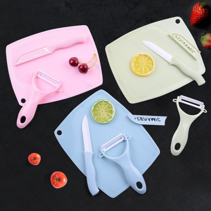 Set pisau dapur 3 IN 1 - AC 48 – Pisau  set  telenan peeler murah kitchen knive set  tempat paket pisau dapur satu set stainless stenlis  stein cookware bolde untuk makan pengupas buah apel bumbu daging kue mini garnish tajam