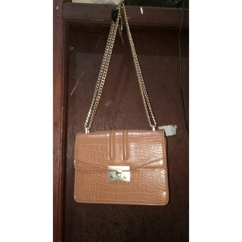 [Pre Loved] Charles and Keith Croco Brown Sling Bag