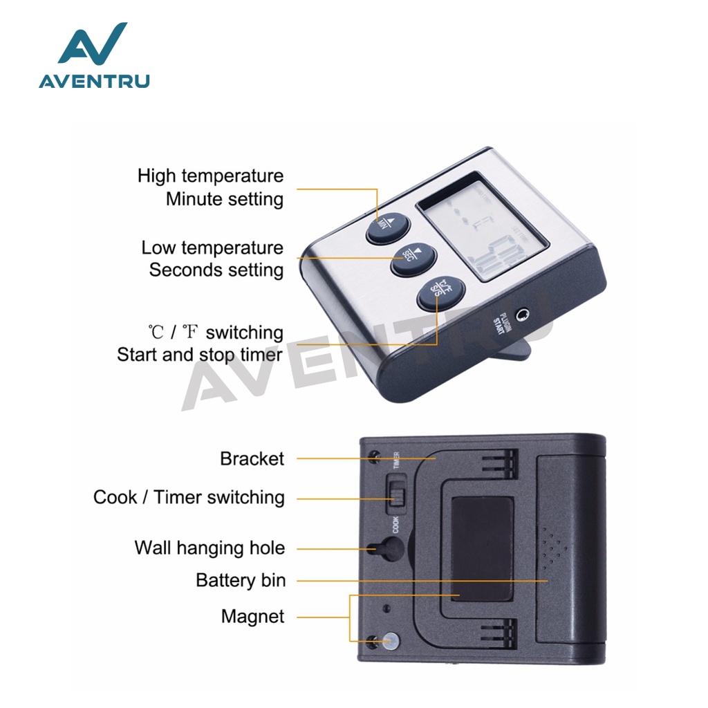 Termometer Masak Kopi Oven Air Minyak Daging dengan Kabel Alarm