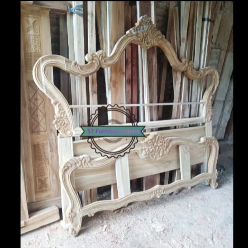 Dipan tempat tidur kayu jati ukir jepara mentahan