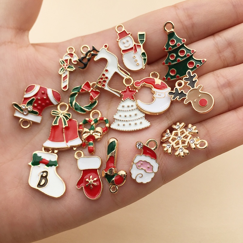 30 / 38pcs Charms Enamel Bahan Metal Alloy Untuk Membuat Perhiasan Kalung Anting Gelang Natal