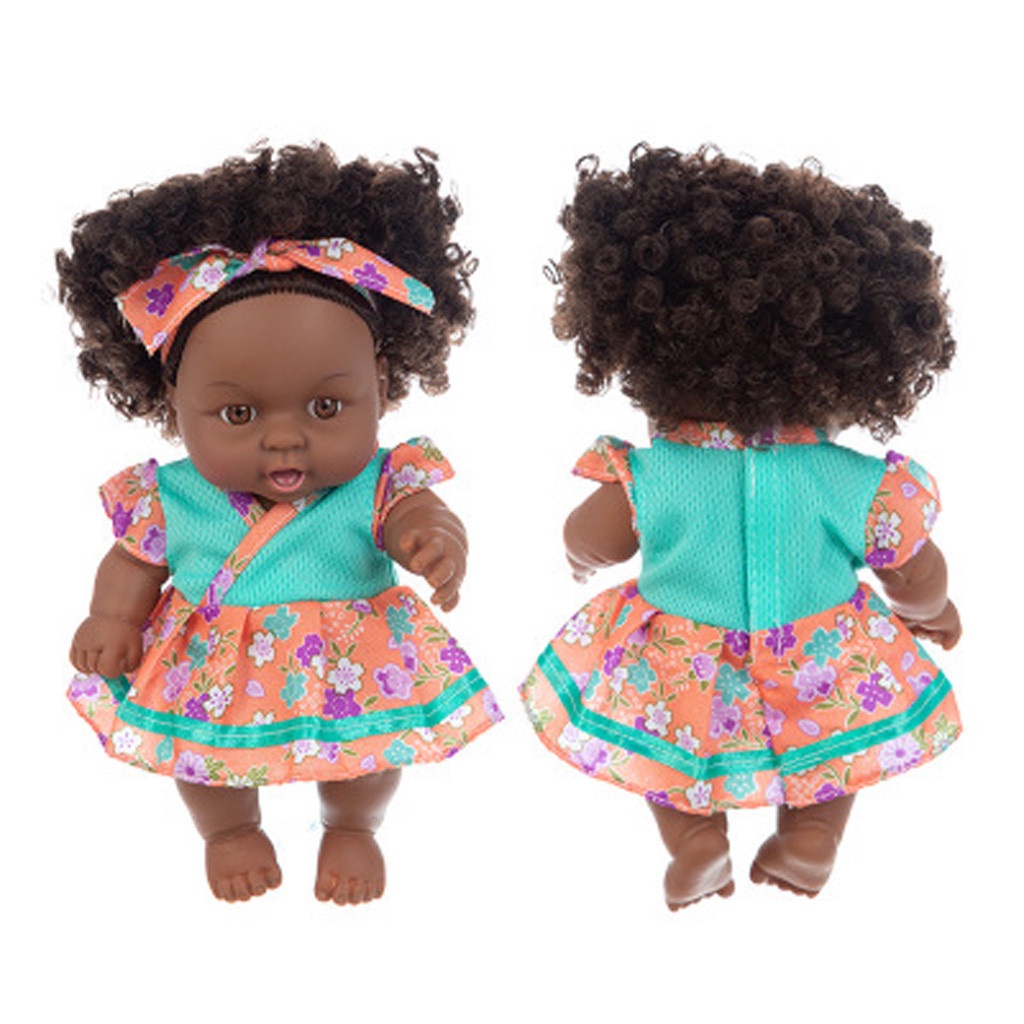 Mainan Boneka Bayi Reborn Afrika Hitam 8 &quot;Dengan Rambut Keriting + Bandana