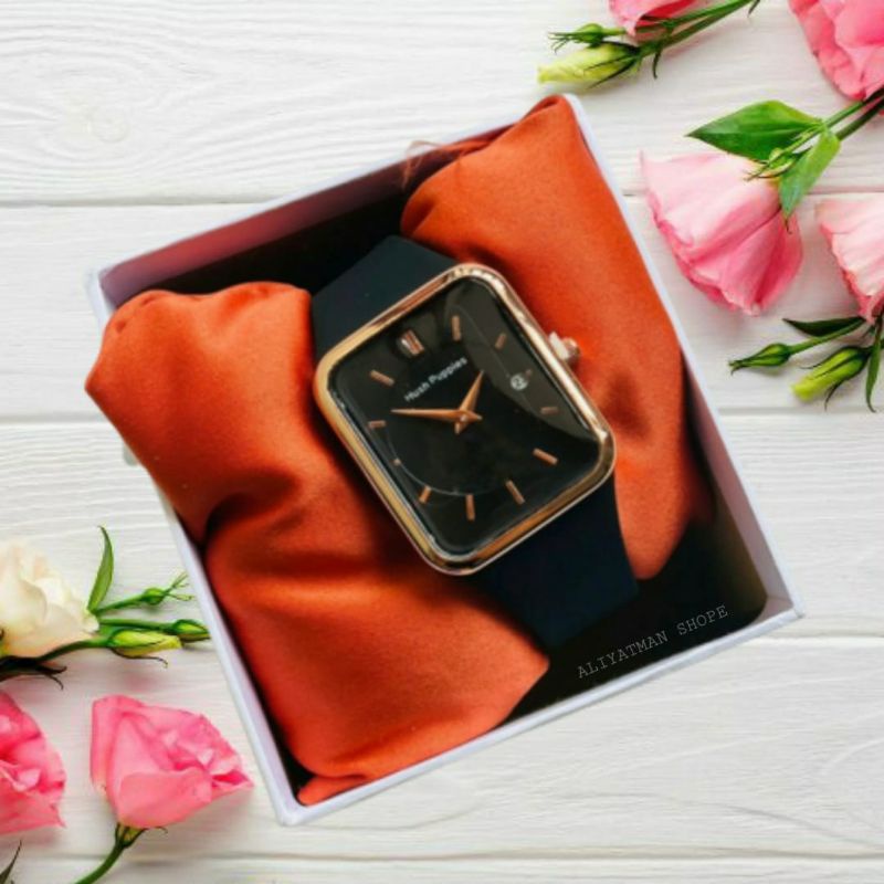 Jam Tangan Wanita Hush Puppies Analog | Strap Rubber Fitur Tanggal || Kasual Wanita Elegan Tahan Air