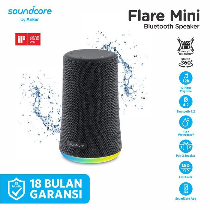 Anker Soundcore Flare Mini IPX7 Waterproof Bluetooth Speaker A3167 Resmi