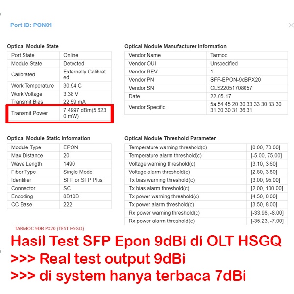 Tarmoc SFP Epon OLT PX20+++ 9dB SC