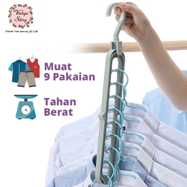Hanger Gantungan Pakaian Baju 9 Lubang Multifungsi Super Praktis