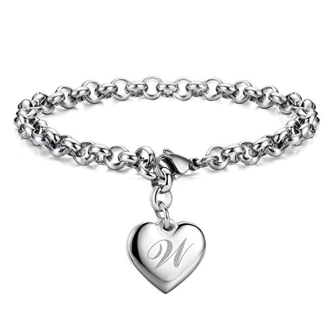 Gelang Desain 26 Huruf Love Bahan Stainless Steel Warna Silver Untuk Wanita