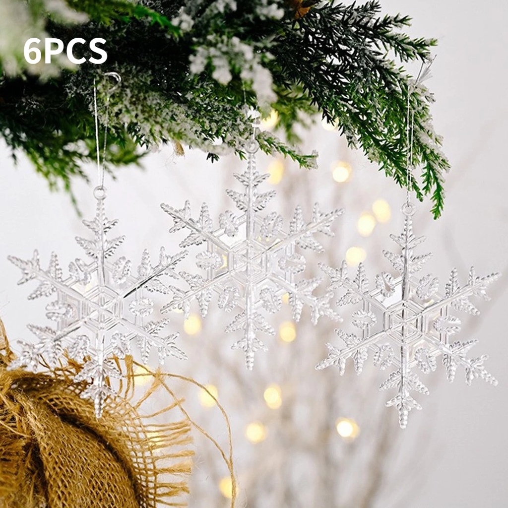 6pcs Liontin Desain Snowflake Bahan Akrilik Untuk Dekorasi Natal