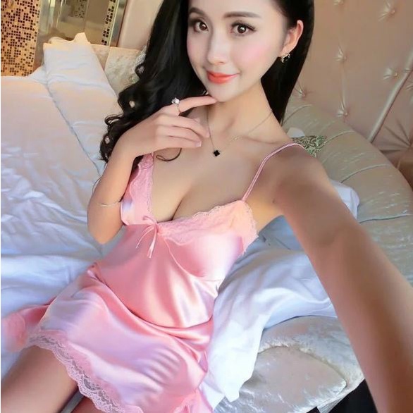 RAB BT001 Baju Tidur Lingerie Wanita Korea Sexy Dress Satin Mini Deep