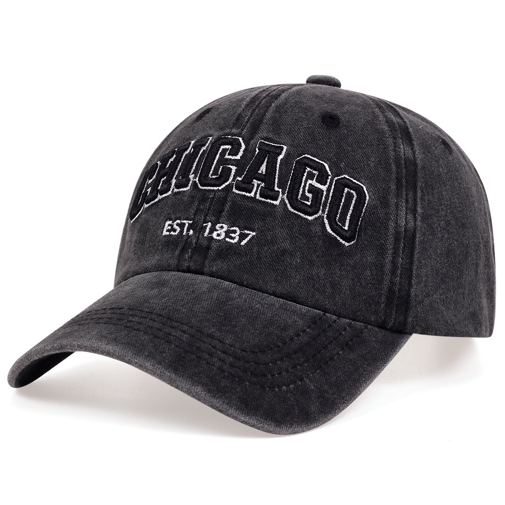 Topi baseball Warna solid Gaya vintage chicago Cowboy Untuk pria Dan wanita