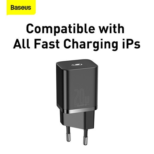 BASEUS Super Si wall Charger 1C 20 Watt Included Cable Type-C to iPhone 1m - TZCCSUP-B