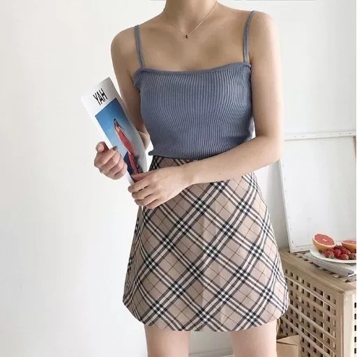 Smile Tank Top Tali Polos Wanita Import Gaya Korea 4034-LIGHT BLUE